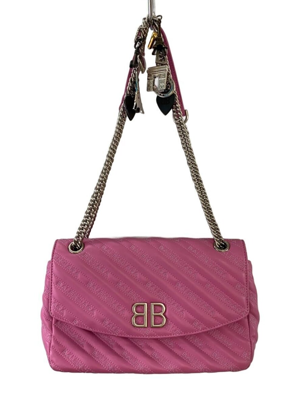 Balenciaga Round Chain Shoulder Bag Leather Pink